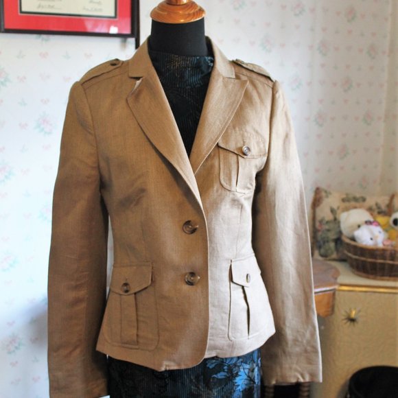 Tommy Hilfiger Tan Military Style Utility Blazer, Size 6 - Picture 1 of 16